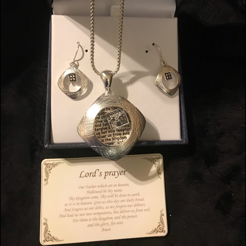 Sterling silver Necklace set of earring “ The Lord’s Prayer “ Our father…